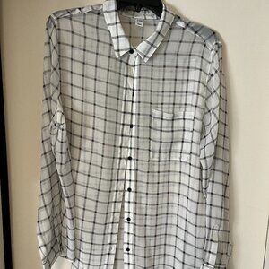 Old Navy Black and White Long Sleeve Button down Blouse, Size XL